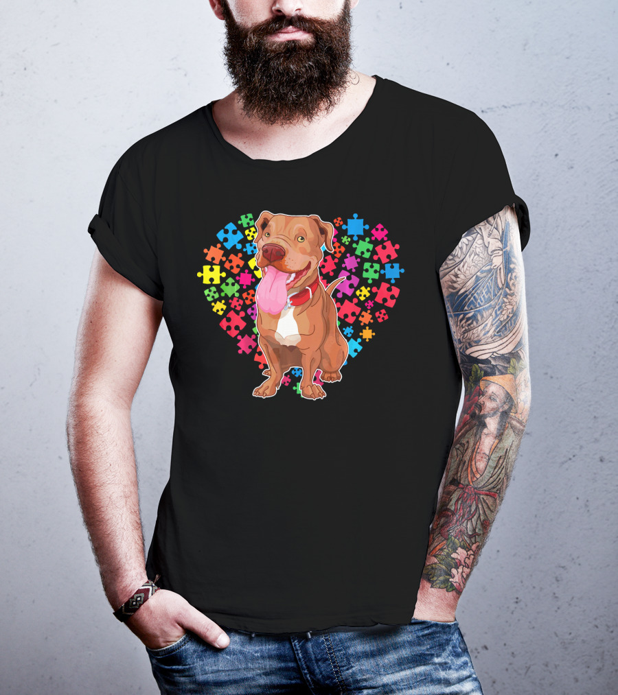 Pitbull Dog Heart Puzzle Valentine T-Shirt
