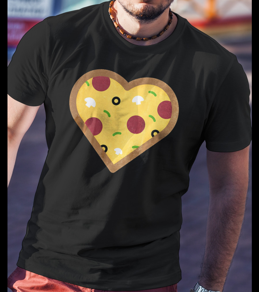 Pizza Heart Toppings Punny Pepperoni Olive Mushroom T-Shirt