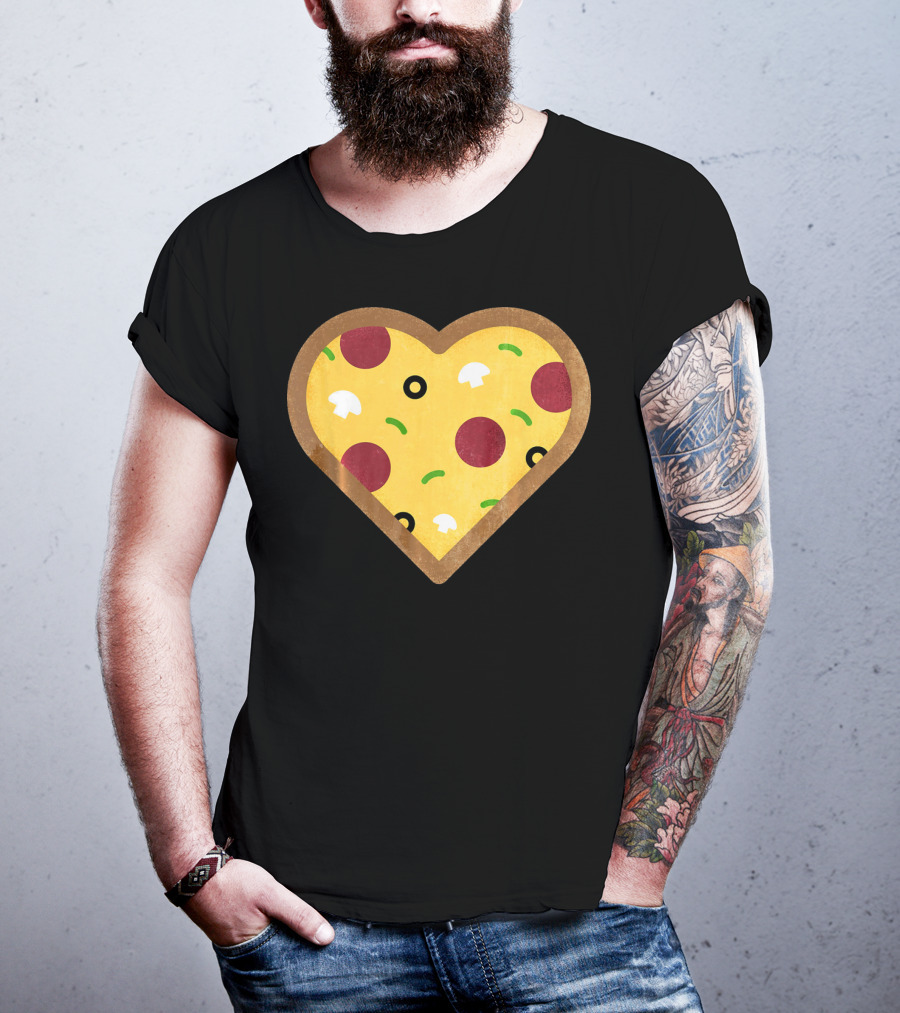 Pizza Heart Toppings Punny Pepperoni Olive Mushroom T-Shirt