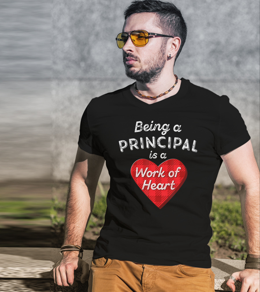 Being A Principal Is A Work Of Heart Red Buffalo Plaid Valentine's Day T-Shirt