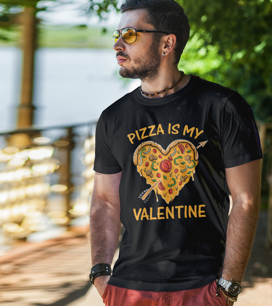 Pizza Is My Valentine Heart-Shaped Cheese Arrow Valentine's Day T-Shirt