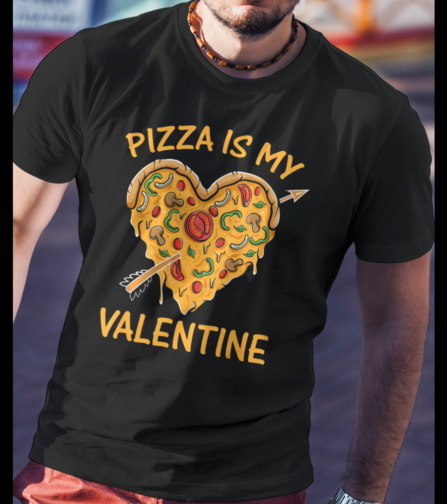 Pizza Is My Valentine Heart-Shaped Cheese Arrow Valentine's Day T-Shirt