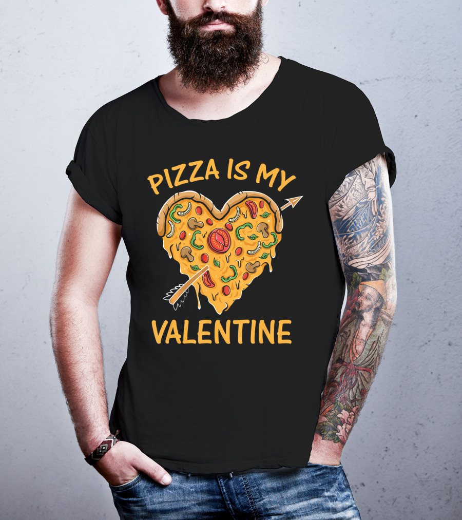 Pizza Is My Valentine Heart-Shaped Cheese Arrow Valentine's Day T-Shirt