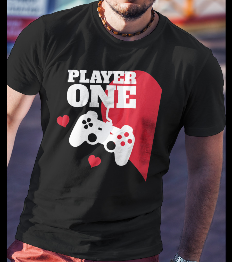 Player One Valentines Day Gamer Controller Hearts T-Shirt