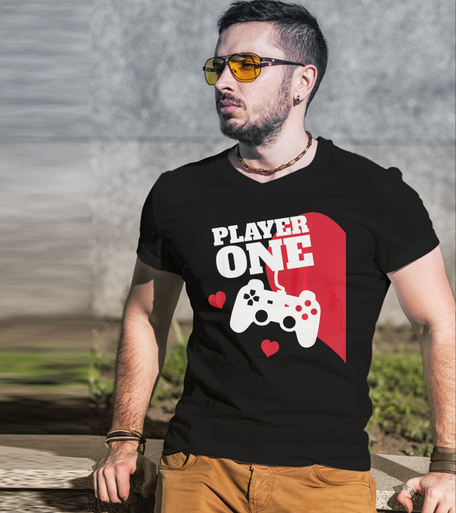 Player One Valentines Day Gamer Controller Hearts T-Shirt