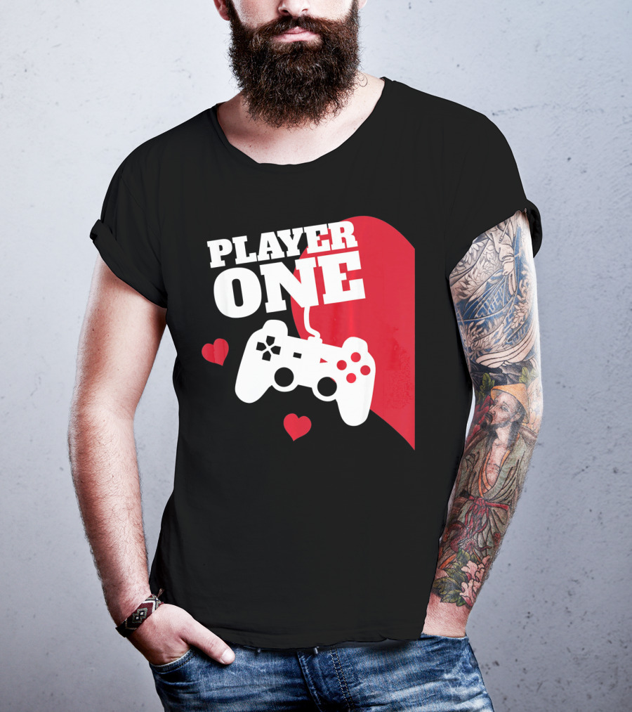 Player One Valentines Day Gamer Controller Hearts T-Shirt