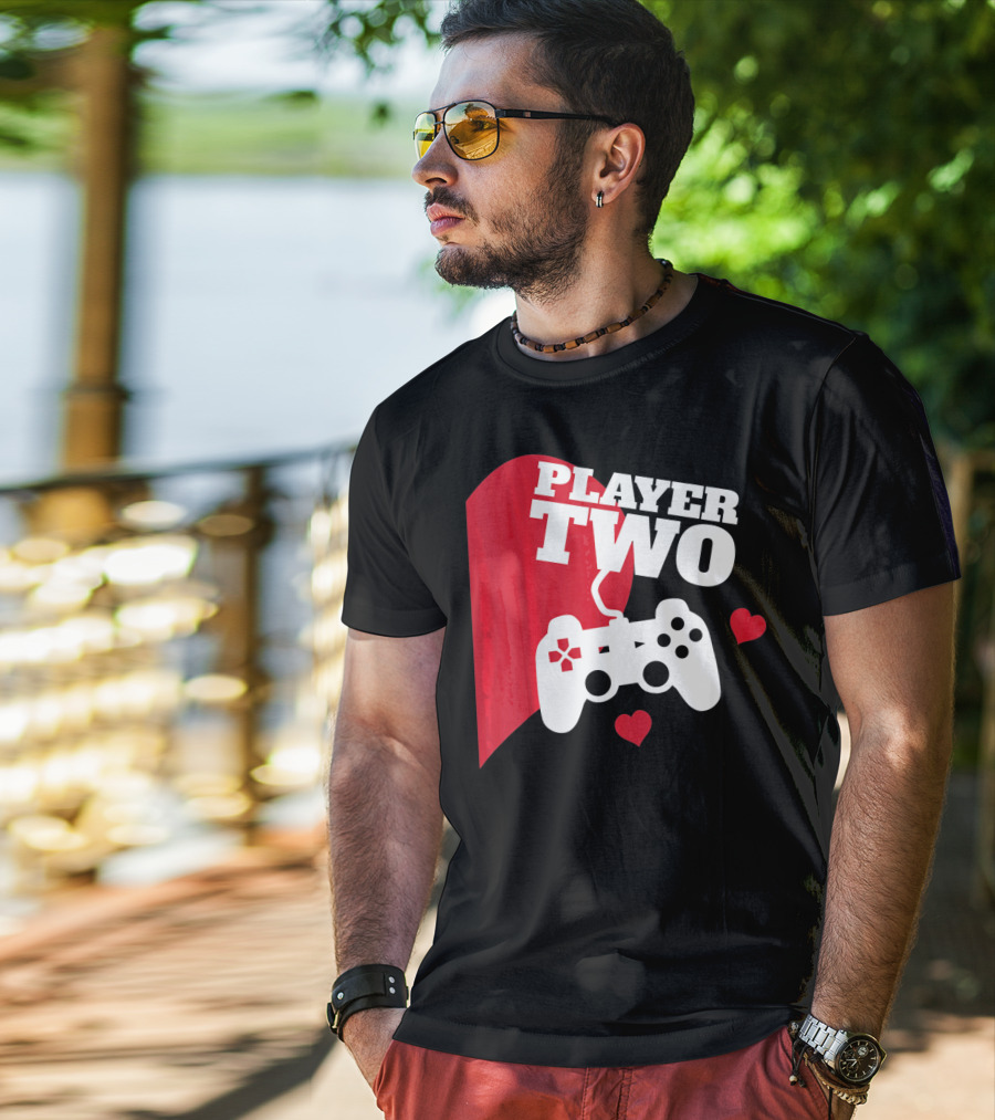 Player Two Valentine With Game Controller And Hearts T-Shirt