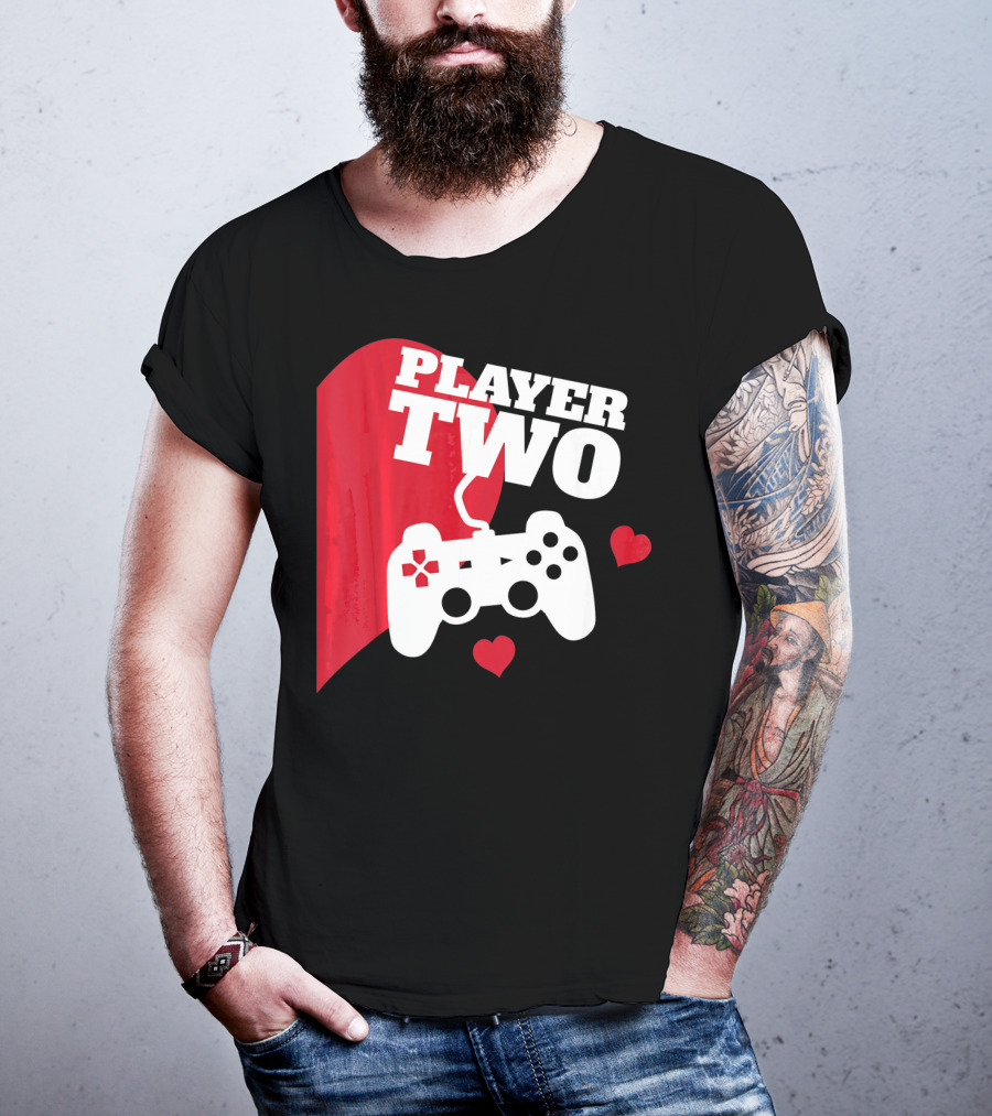 Player Two Valentine With Game Controller And Hearts T-Shirt