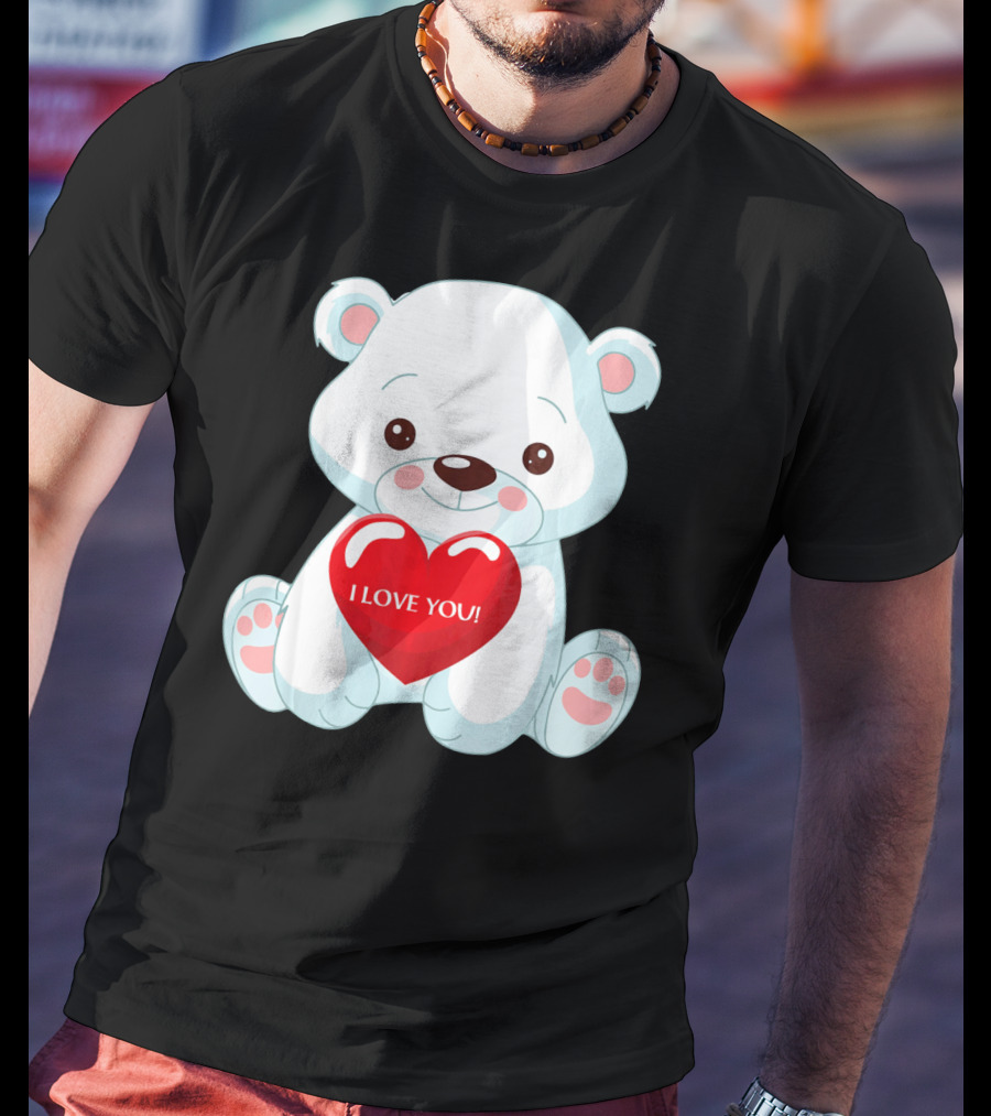 Polar Bear Holding Heart I Love You T-Shirt