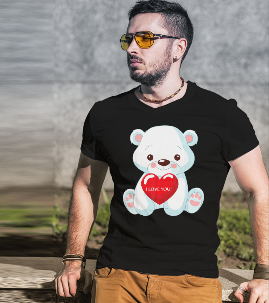 Polar Bear Holding Heart I Love You T-Shirt