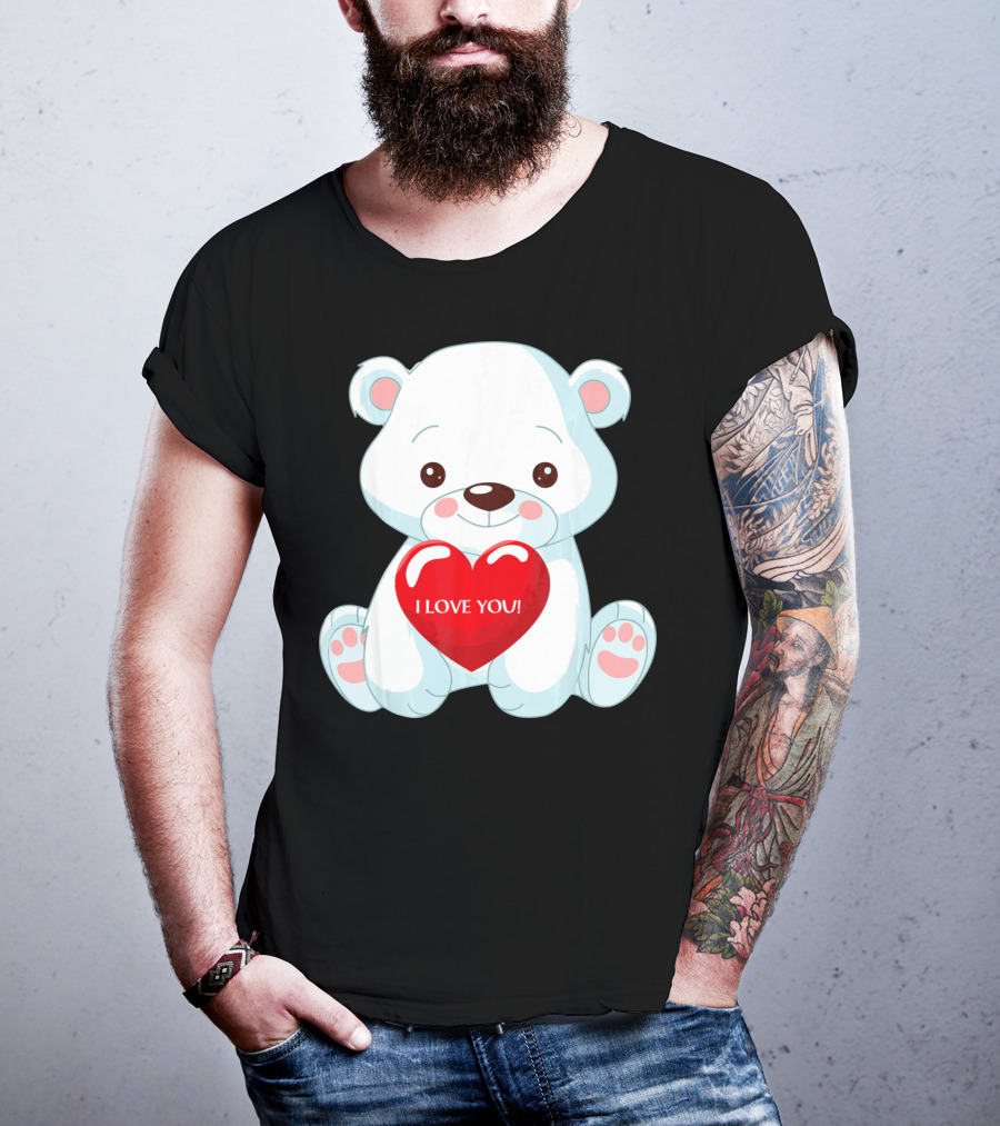 Polar Bear Holding Heart I Love You T-Shirt