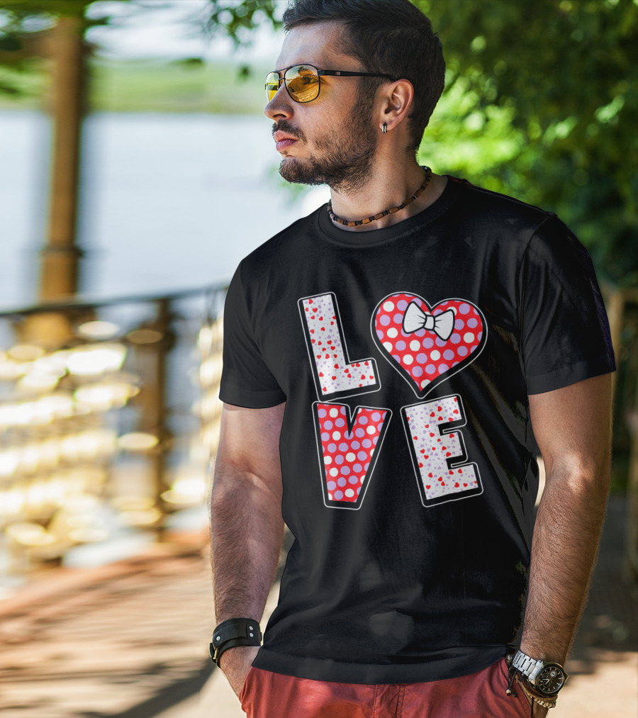 LOVE Polka Dot Heart Bow Tie Valentines T-Shirt