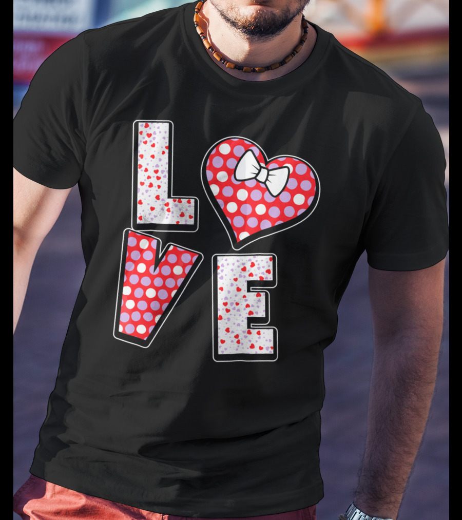 LOVE Polka Dot Heart Bow Tie Valentines T-Shirt