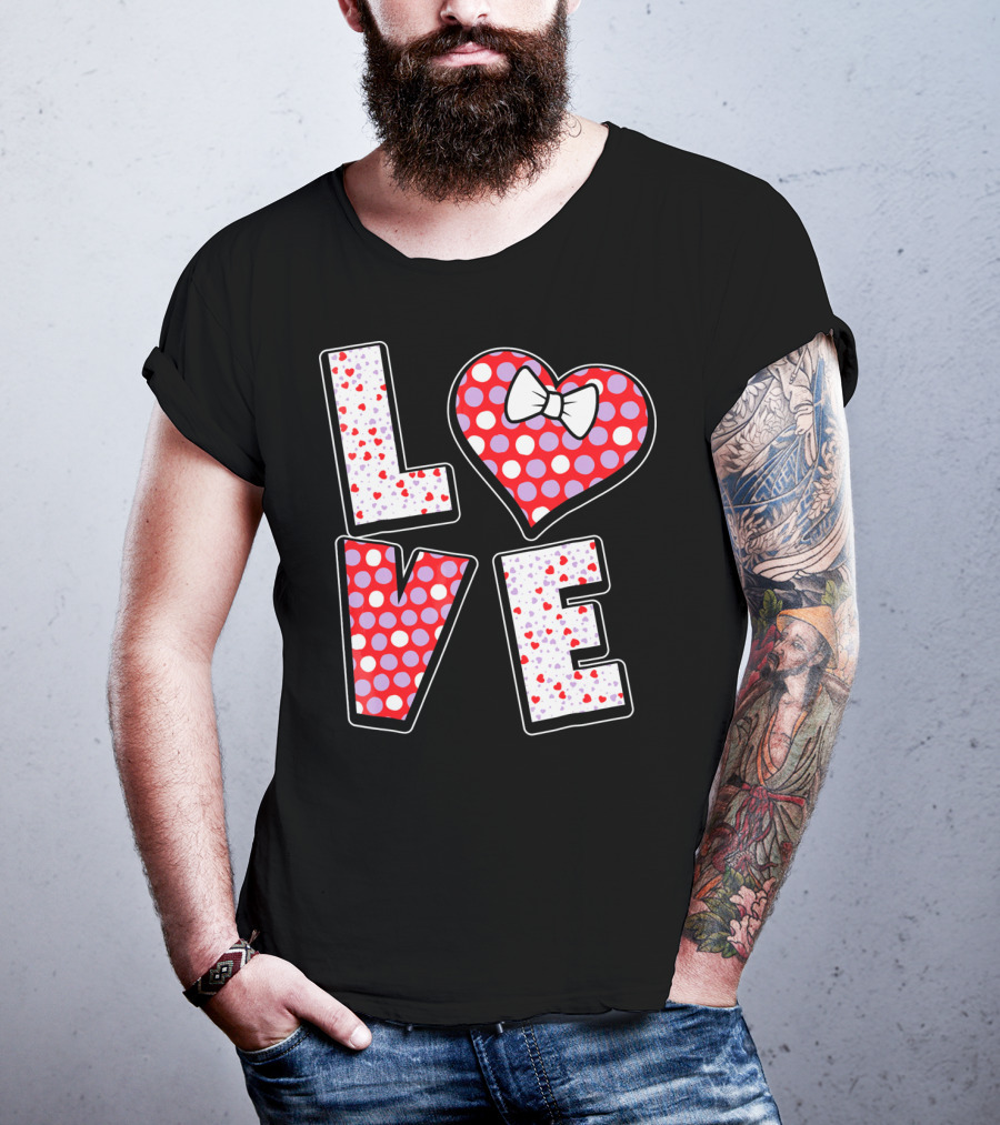 LOVE Polka Dot Heart Bow Tie Valentines T-Shirt