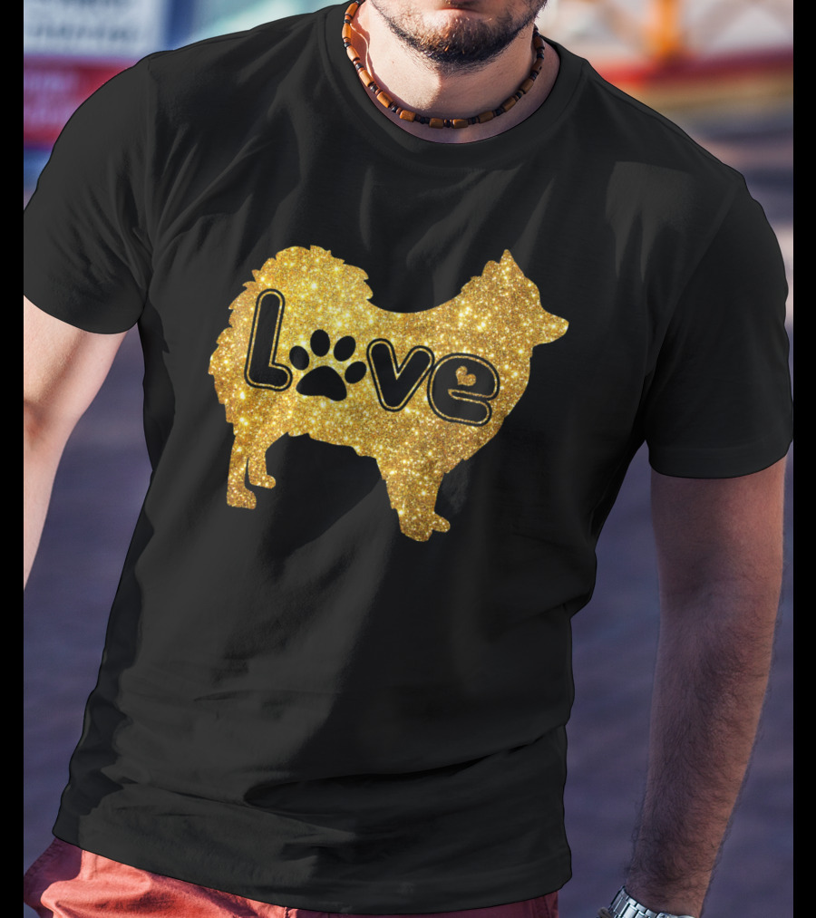 Pomeranian Love Gold Sparkle Paw Valentine T-Shirt