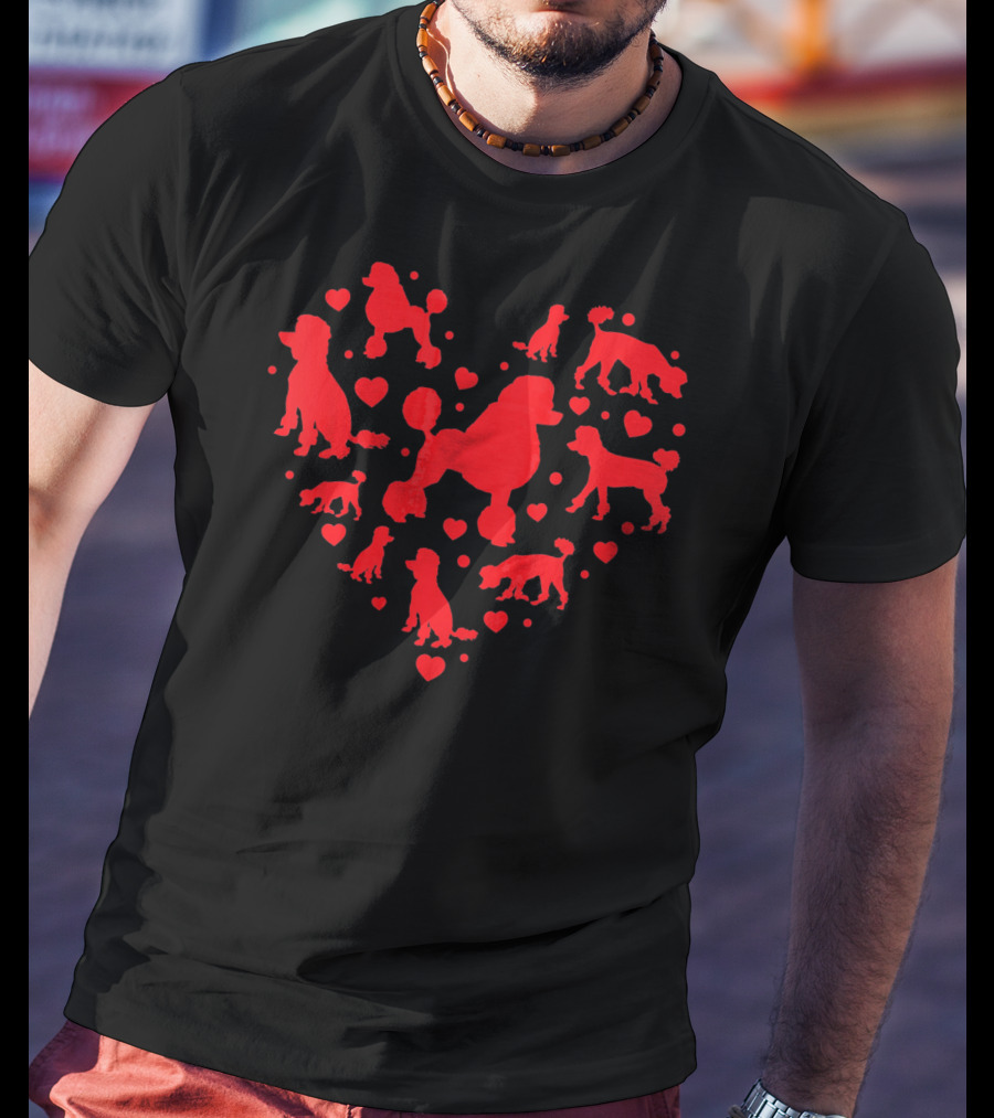 Poodle Dog Silhouettes In Heart Shape Valentines Day T-Shirt
