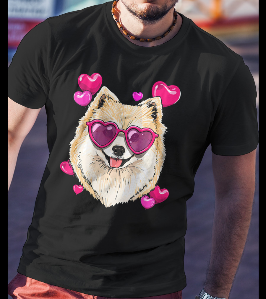 Pomeranian Valentines Day Heart Sunglasses Love Dog T-Shirt