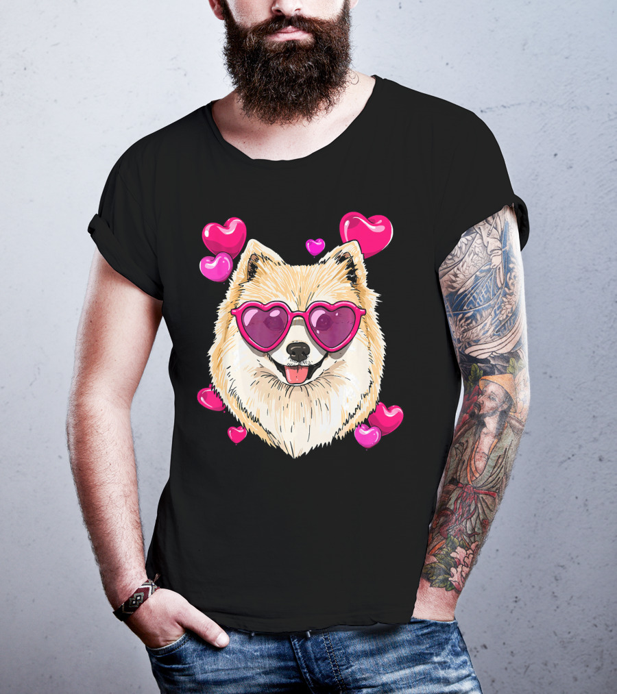 Pomeranian Valentines Day Heart Sunglasses Love Dog T-Shirt