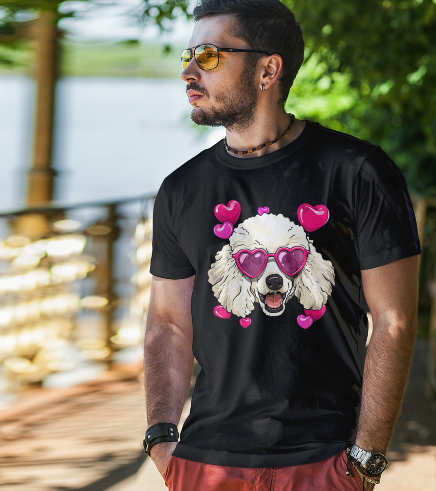 Poodle Valentines Day Heart Glasses Cute Dog T-Shirt
