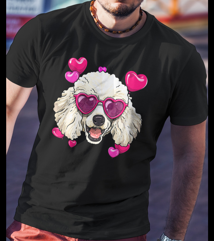Poodle Valentines Day Heart Glasses Cute Dog T-Shirt