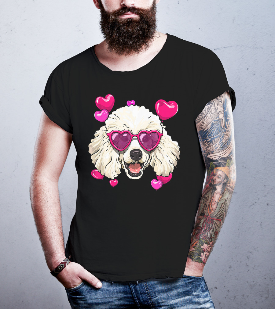 Poodle Valentines Day Heart Glasses Cute Dog T-Shirt