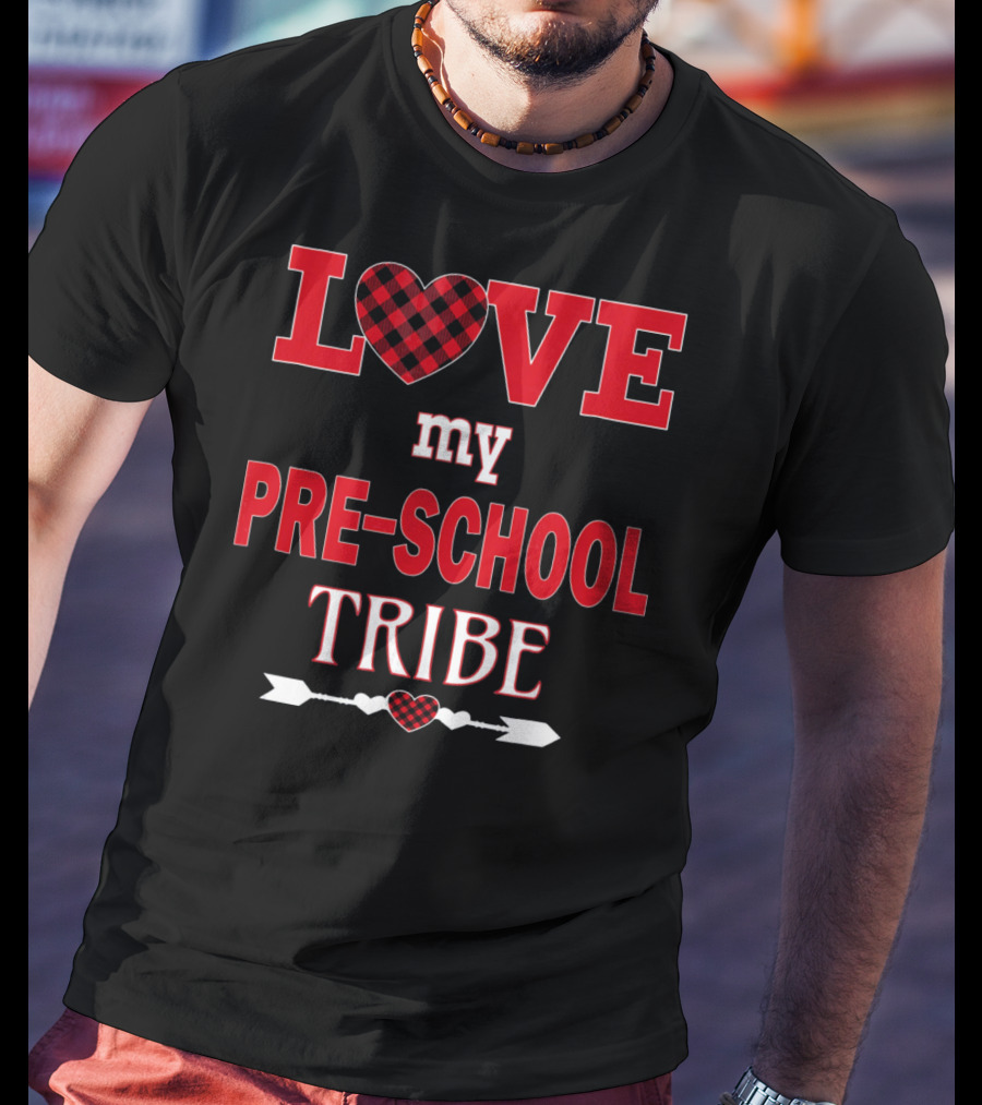 LOVE My Preschool Tribe Buffalo Plaid Heart Arrow T-Shirt