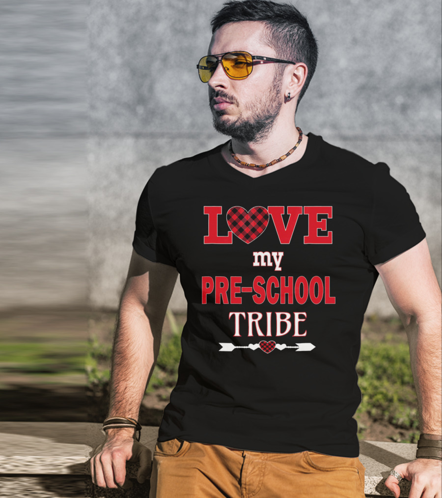 LOVE My Preschool Tribe Buffalo Plaid Heart Arrow T-Shirt