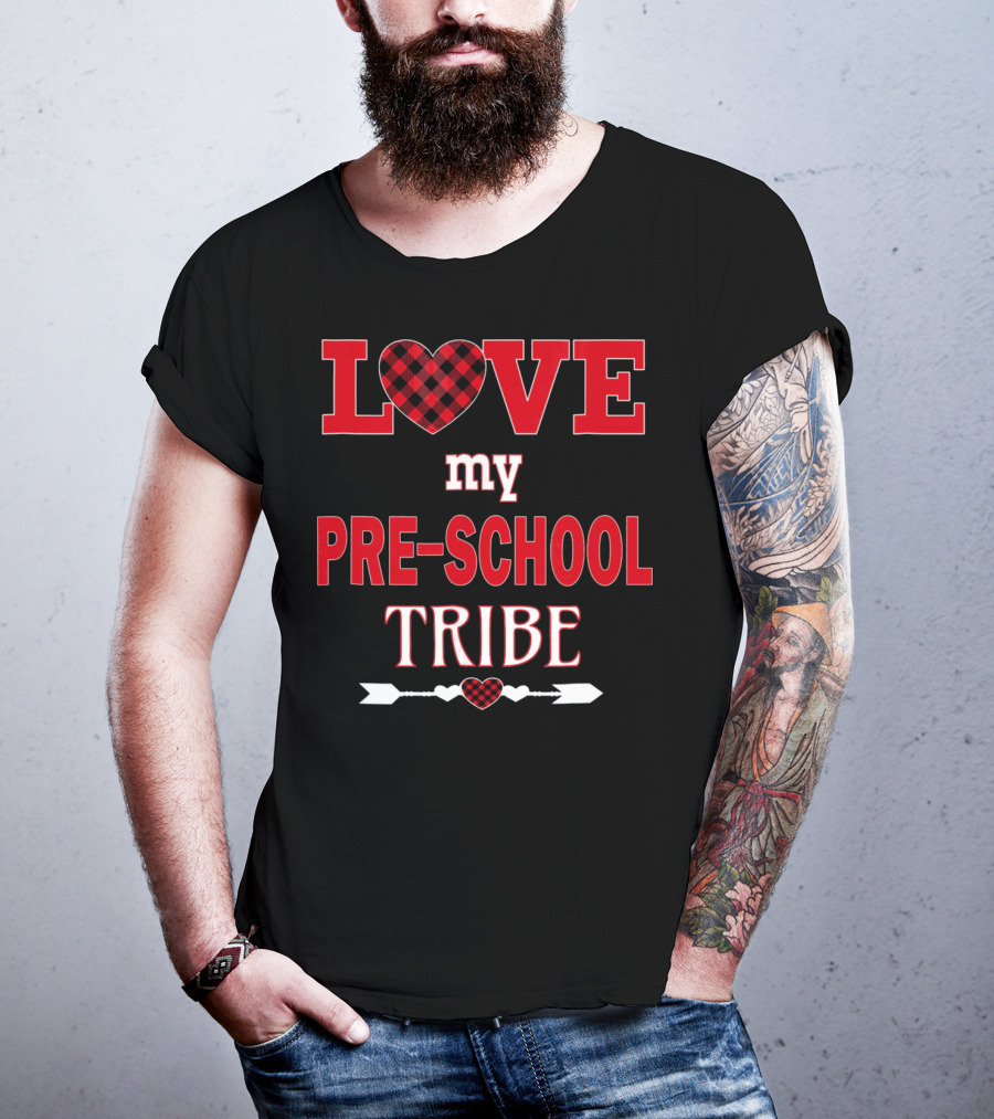 LOVE My Preschool Tribe Buffalo Plaid Heart Arrow T-Shirt