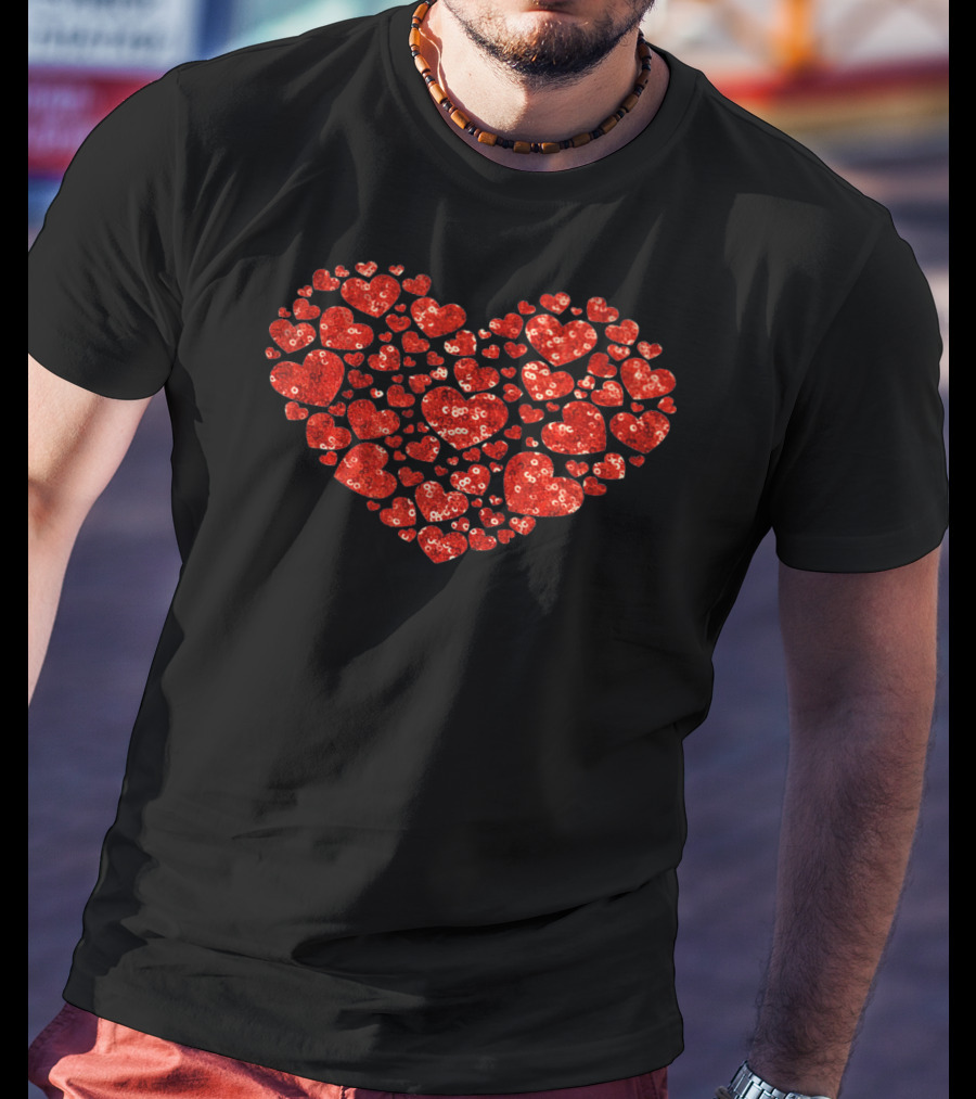 Red Valentines Day Heart Pattern PRINT T-Shirt