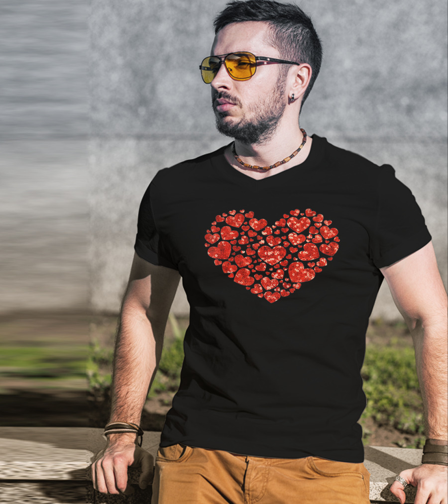 Red Valentines Day Heart Pattern PRINT T-Shirt