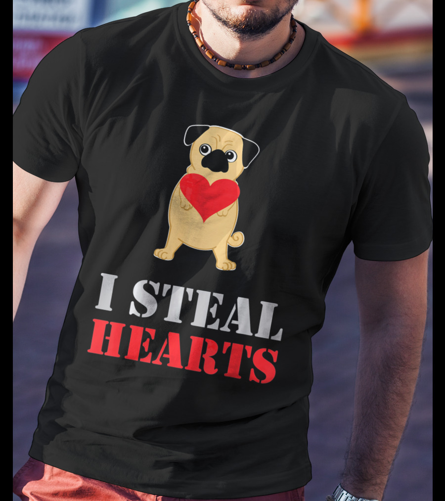 Pug Dog I Steal Hearts Valentine T-Shirt