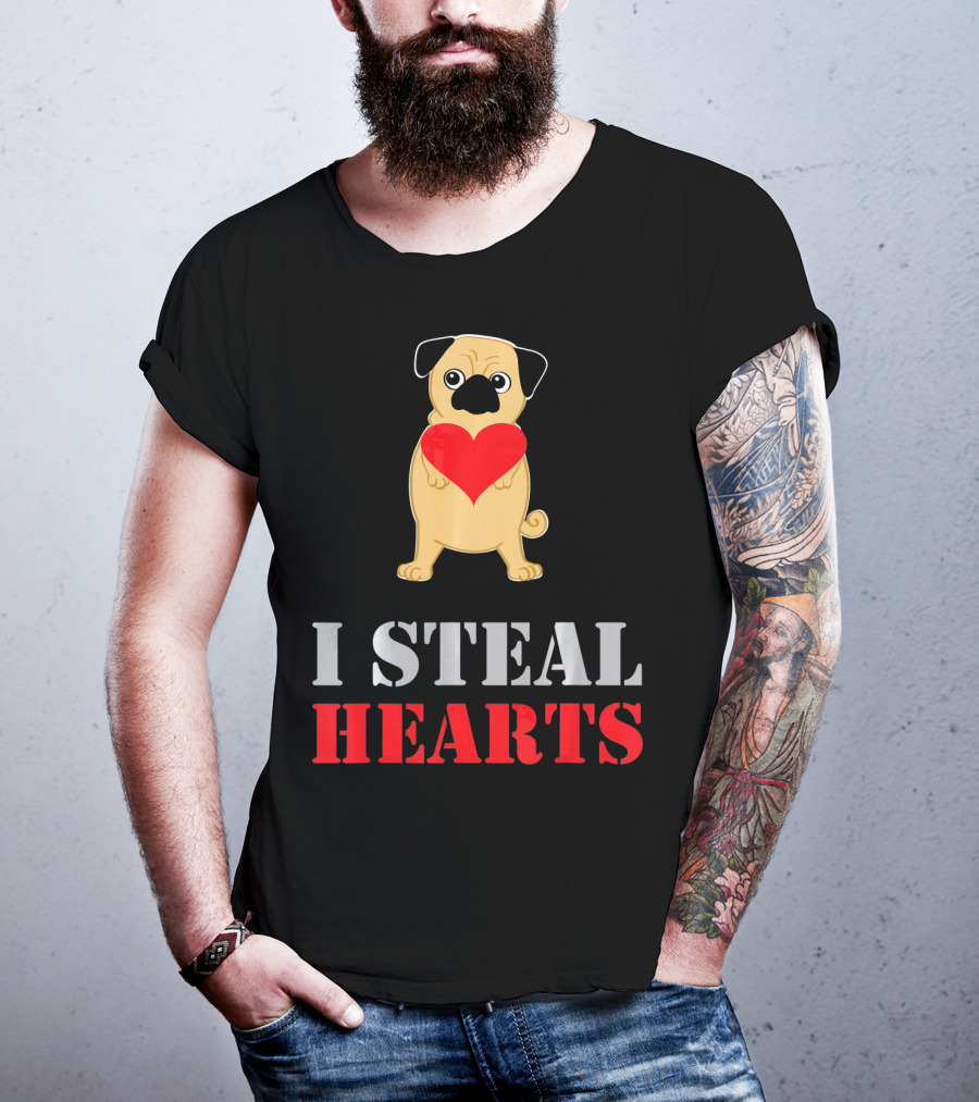 Pug Dog I Steal Hearts Valentine T-Shirt