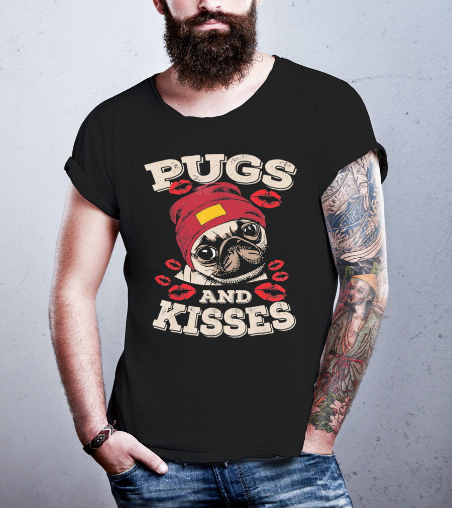 Pugs And Kisses Funny Dog Lovers Pet Valentine Lips Beanie T-Shirt