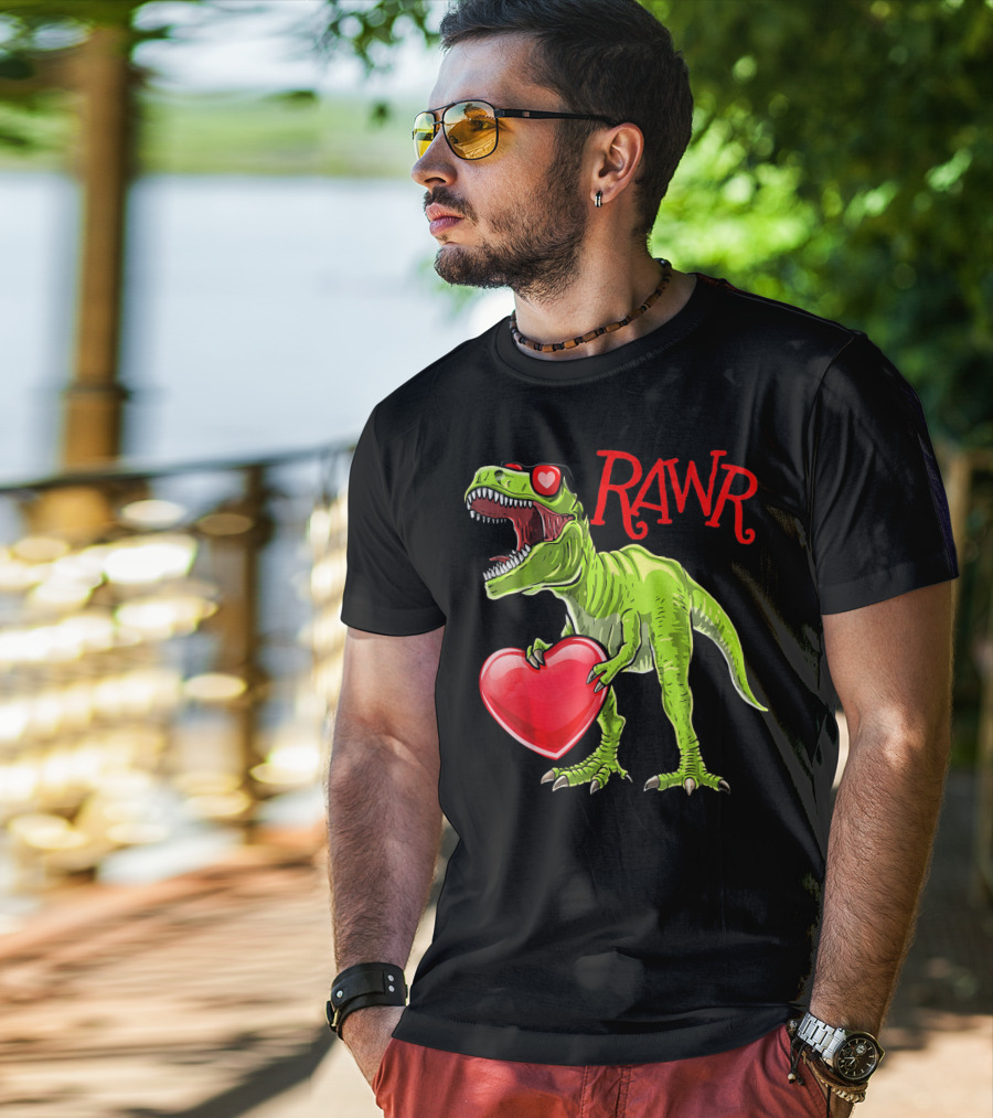 Rawr Valentine's Day T-Rex Dinosaur With Heart T-Shirt