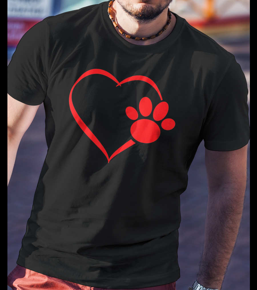 Red Heart Dog And Cat Paw Print Heart Va Love Pet Pawprint T-Shirt
