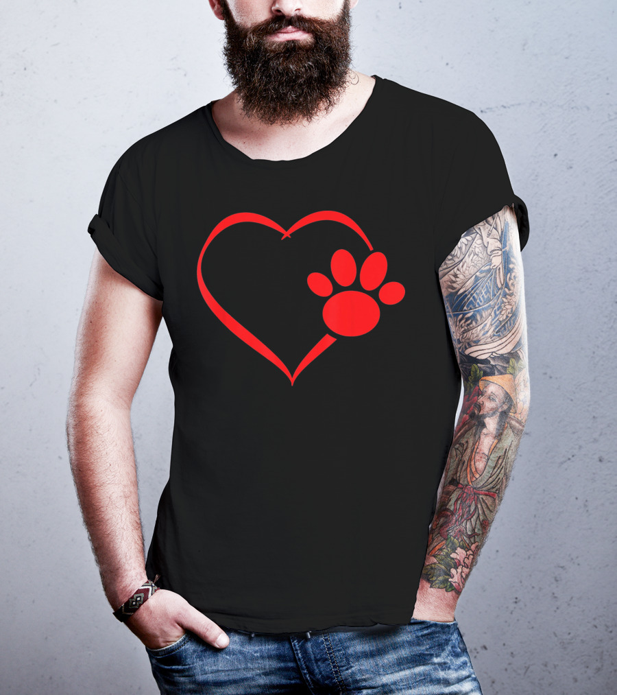 Red Heart Dog And Cat Paw Print Heart Va Love Pet Pawprint T-Shirt