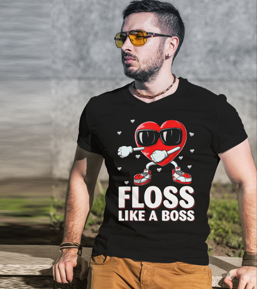 Floss Like A Boss Red Heart Valentine's Day Humor T-Shirt