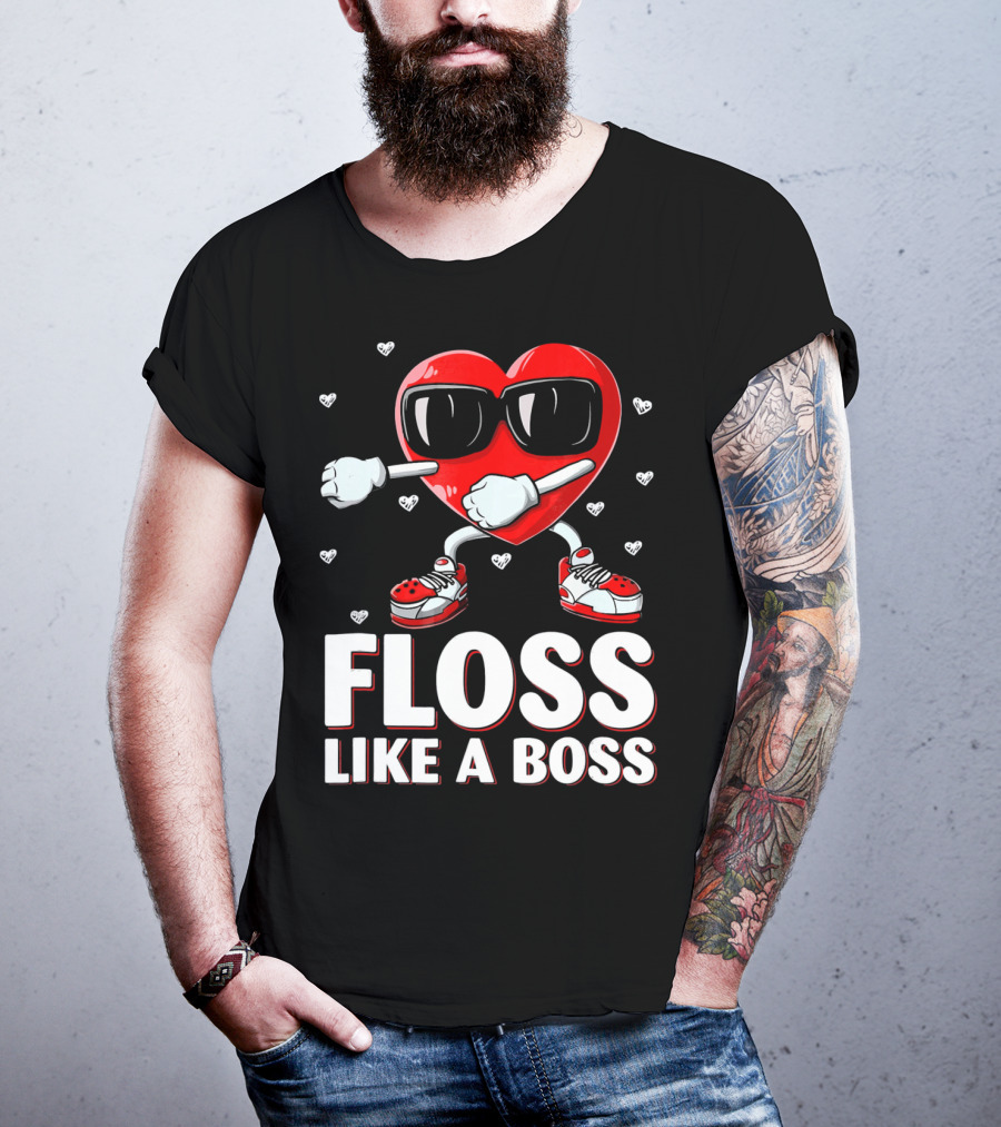 Floss Like A Boss Red Heart Valentine's Day Humor T-Shirt