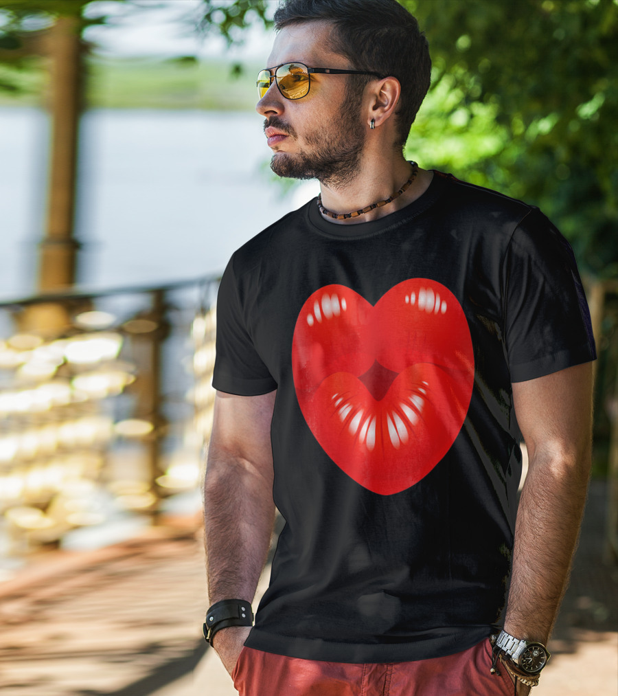 Red Lips Heart Kiss Kisses Valentine T-Shirt