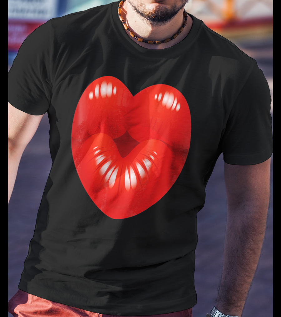 Red Lips Heart Kiss Kisses Valentine T-Shirt