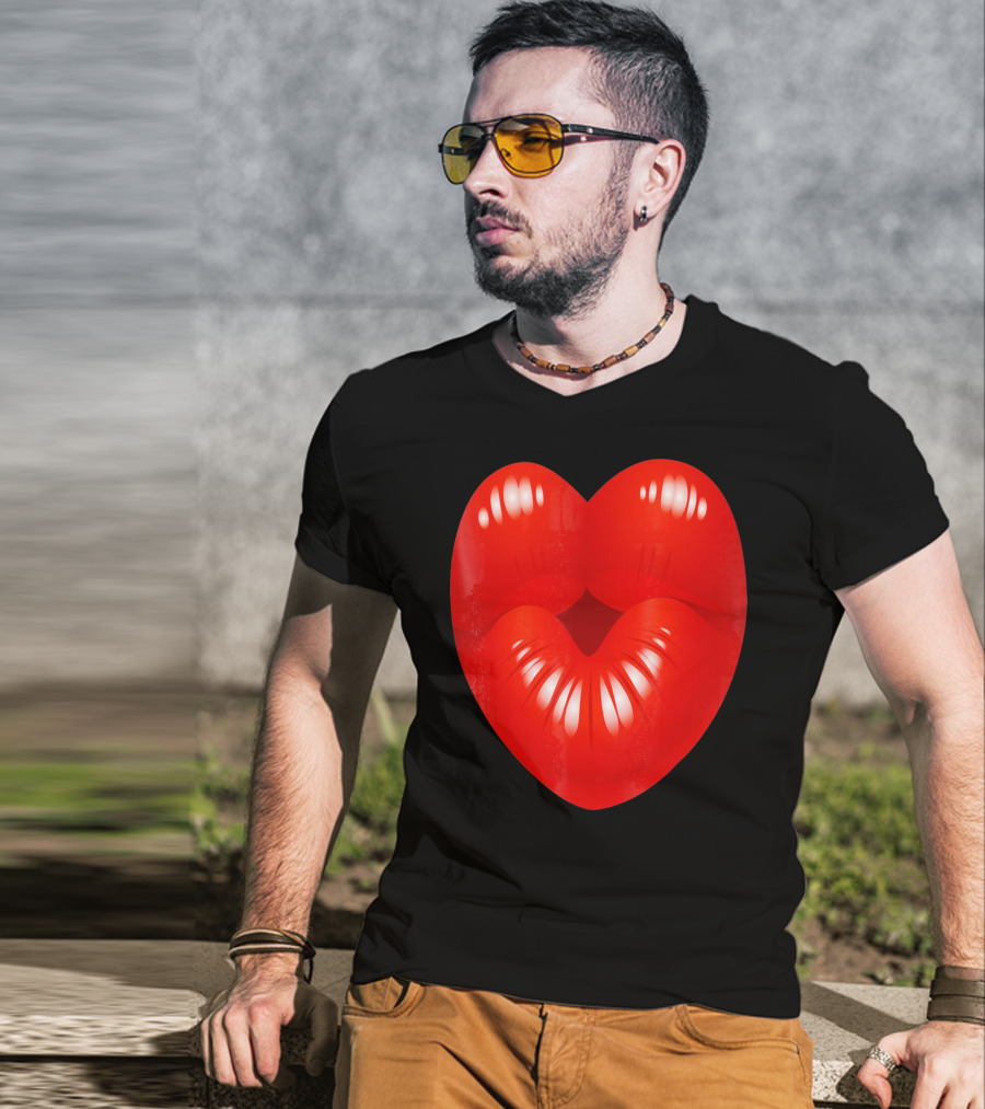 Red Lips Heart Kiss Kisses Valentine T-Shirt