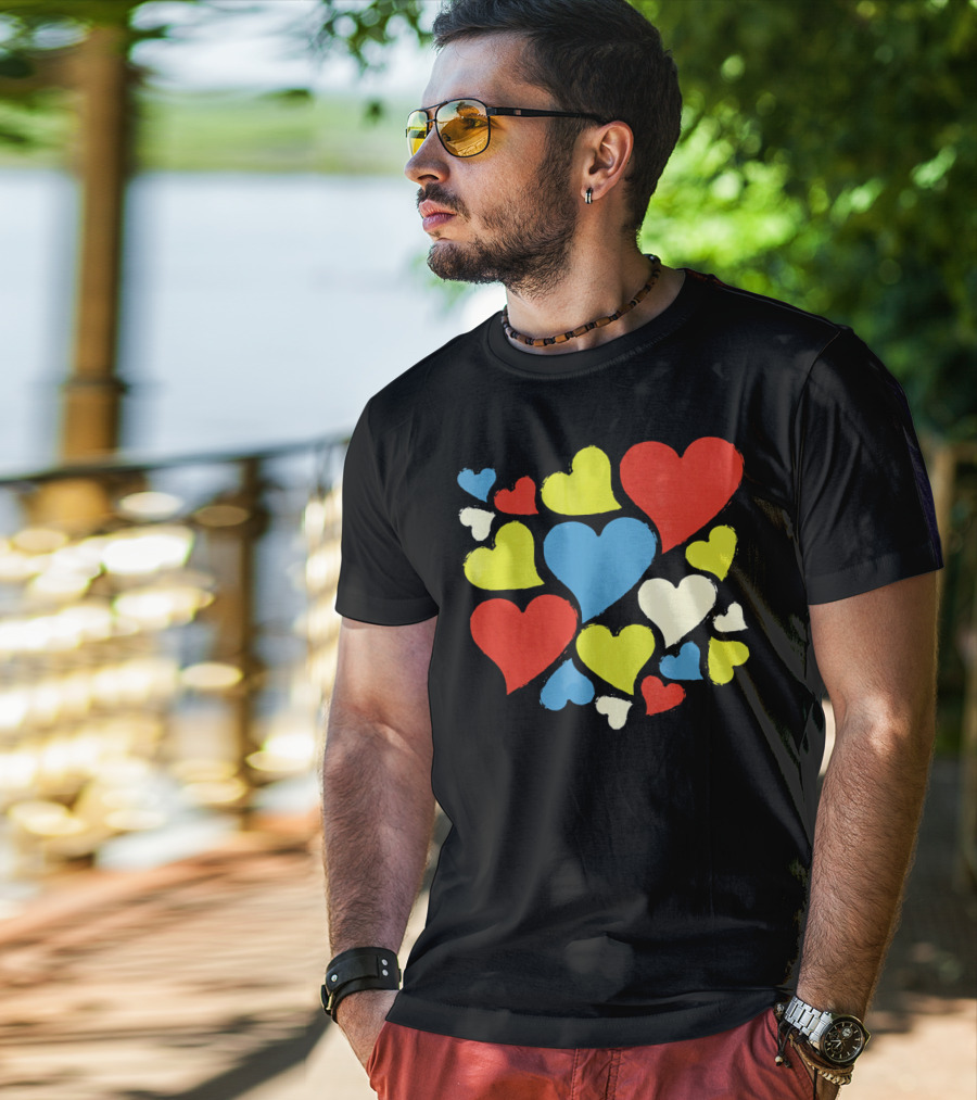 Retro Multicolor Hearts For Valentine's Day T-Shirt