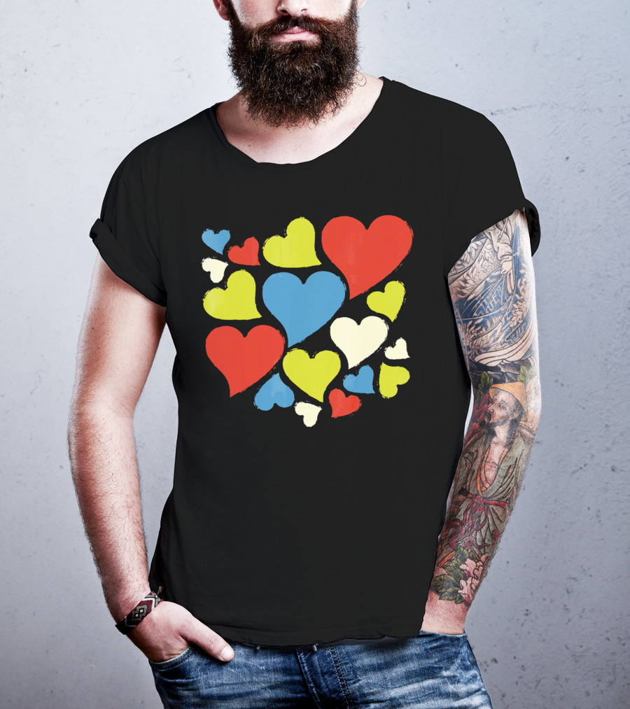 Retro Multicolor Hearts For Valentine's Day T-Shirt