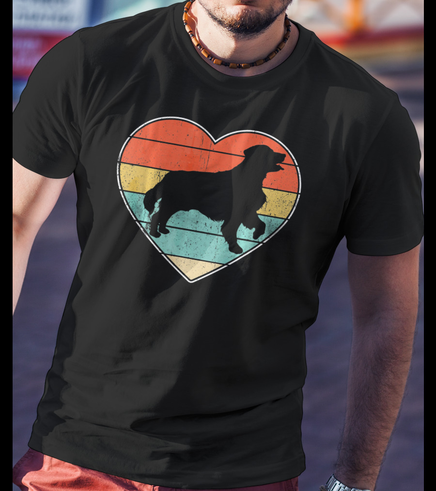 Retro Vintage Golden Retriever Silhouette Heart T-Shirt