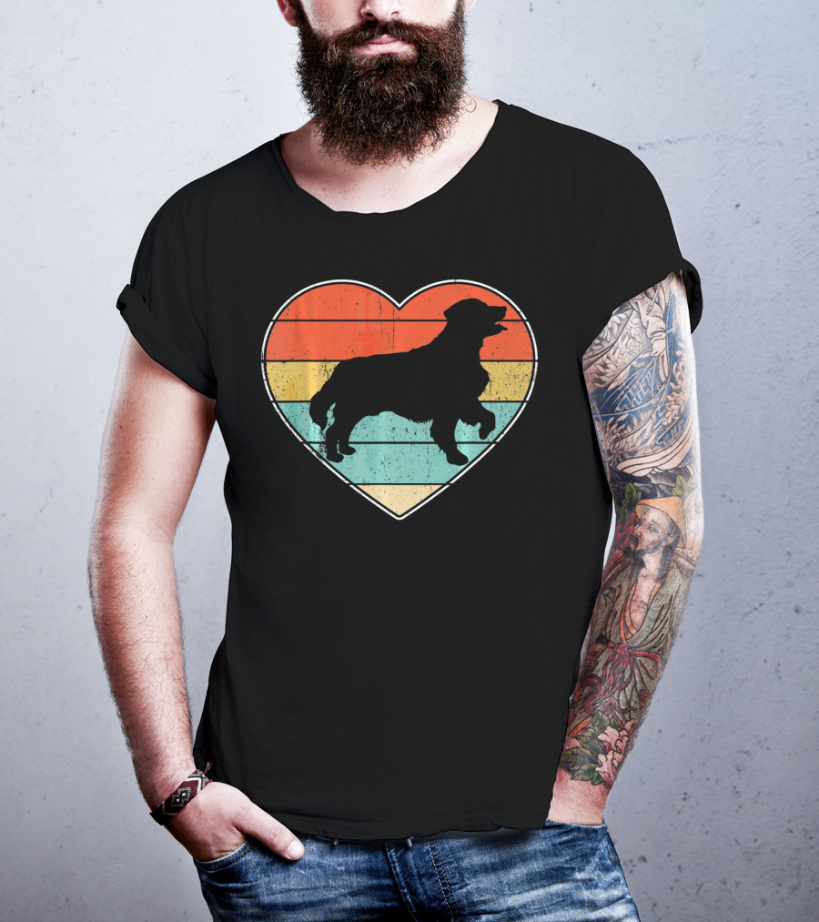 Retro Vintage Golden Retriever Silhouette Heart T-Shirt