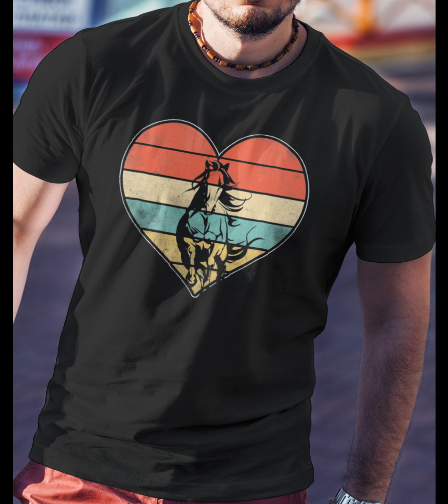 Vintage Retro Horse Heart Valentine's Day Stripes T-Shirt