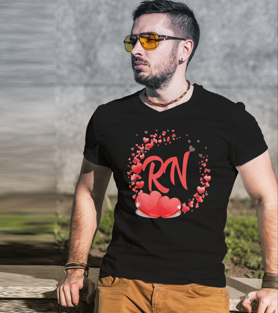 RN Heart Nurses Valentines Day Love Hearts T-Shirt
