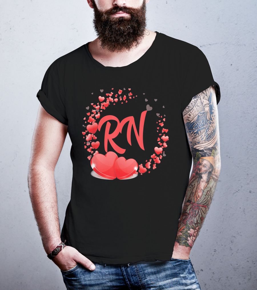 RN Heart Nurses Valentines Day Love Hearts T-Shirt