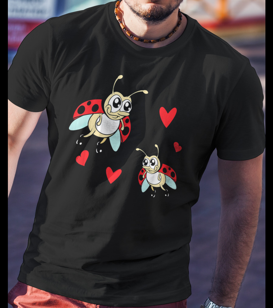 Romantic Valentine's Day Ladybug Couple With Hearts T-Shirt