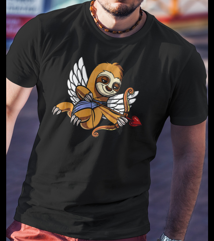 Sloth Cupid With Heart Arrow Valentines Day Love T-Shirt